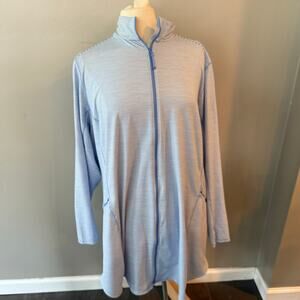 Duluth Trading Co Pier Genius Full Zip Tunic Swim Cover Blue Stripe 3X Plus UPF